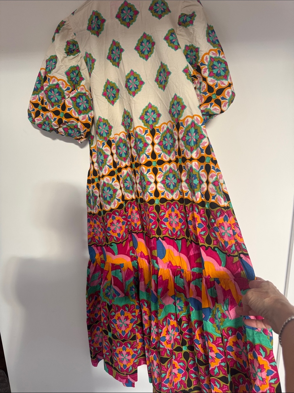 Anthropologie Cream Maxi Dress with Pink, Teal, Orange & Yellow Pattern - Picture 9 of 9